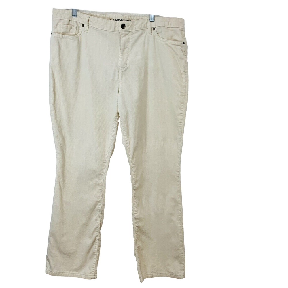 Lands Ends Corduroy Pants Woman 18 Boot Cream Neutral Pockets Casual Workwear